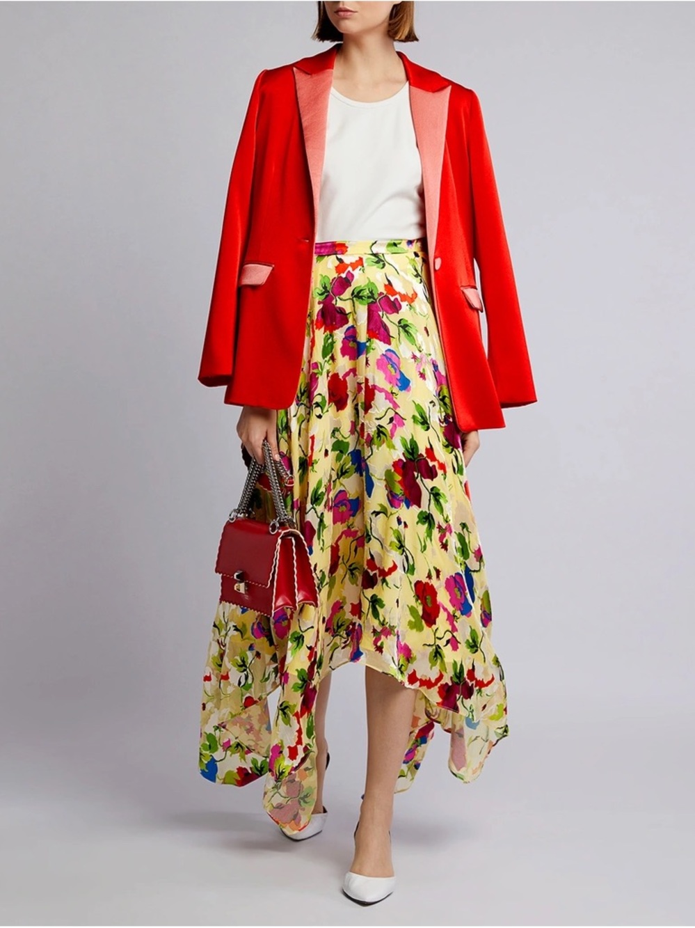 SALONI Silk Blend Floral Maxi Midi Skirt Asymmetrical Hem